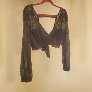 Foreign Exchange Lace Long Sleeve Open Back Crop Top